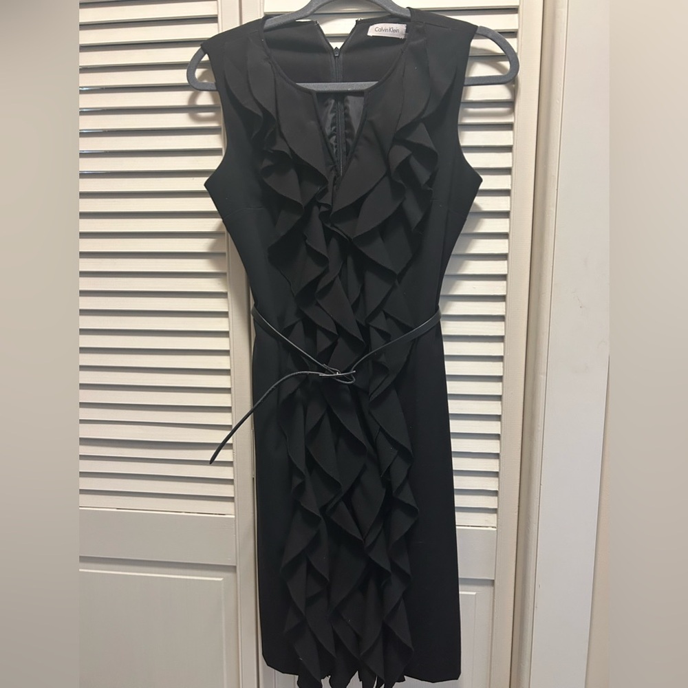 Calvin Klein Black Ruffle-Front Midi Dress